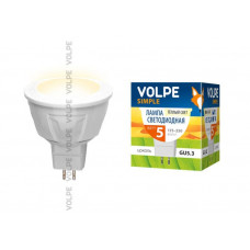 Лампа светодиодная Volpe LED-JCDR-5W/WW/GU5.3/O Форма JCDR, матовый рассеиватель. Материал корпуса пластик. Цвет свечения теплый белый. Серия Optima