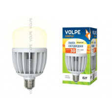 Лампа светодиодная с матовым рассеивателем Volpe LED-M80-30W/WW/E27/FR/S Материал корпуса термопластик. Цвет свечения теплый белый. Серия Simple