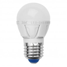 Лампа светодиодная Uniel E27 6W 3000K матовая LED-G45-6W/WW/E27/FR ALP01WH 07906